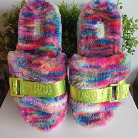 UGG Fluffita Pixelate Platform Slippers | Size 7 | NWT | Multicolor | Faux Shear - Picture 3 of 11